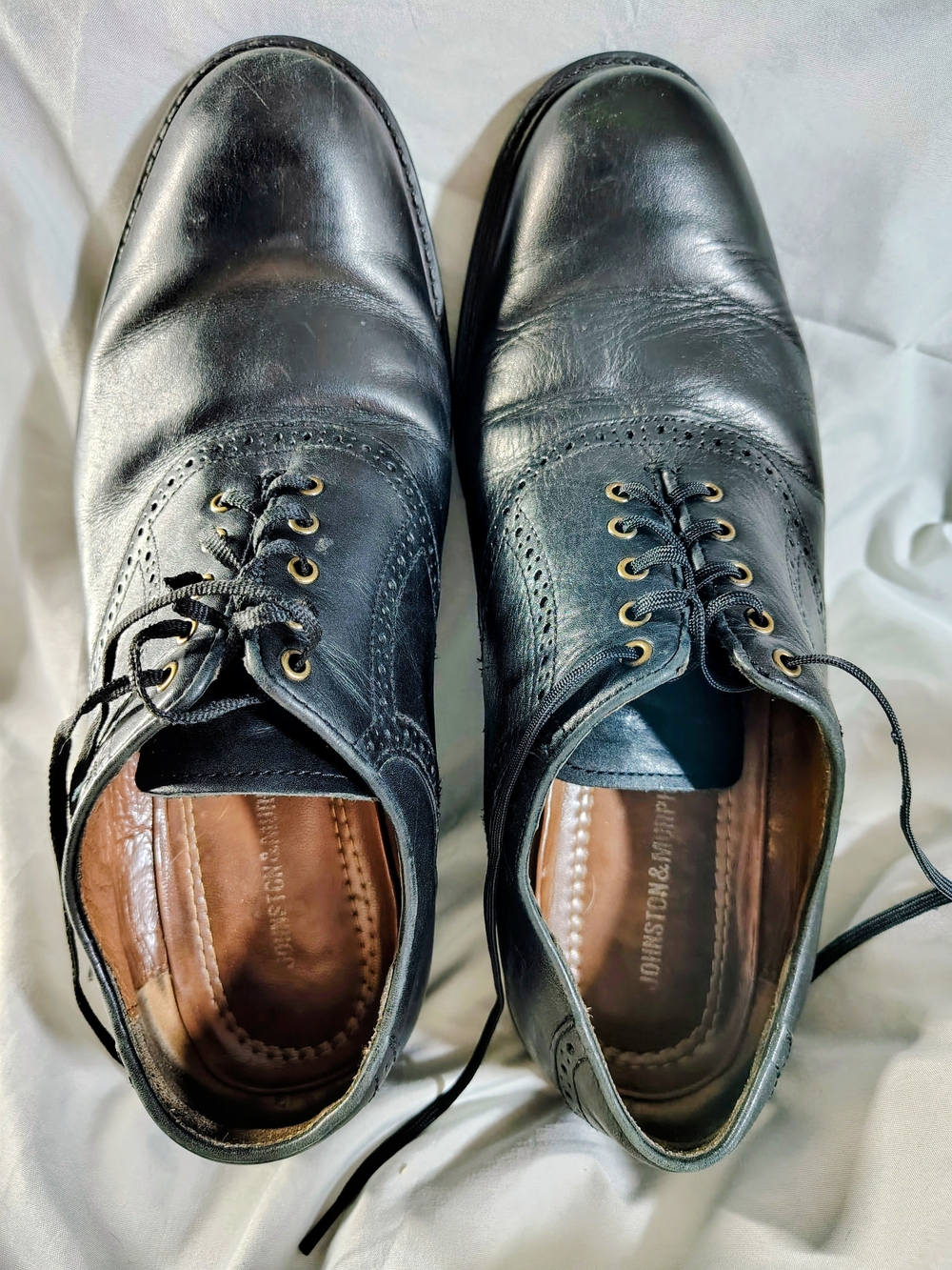Johnston & Murphy Black Leather Dress Oxfords Vintage Old Money Luxury 11.5